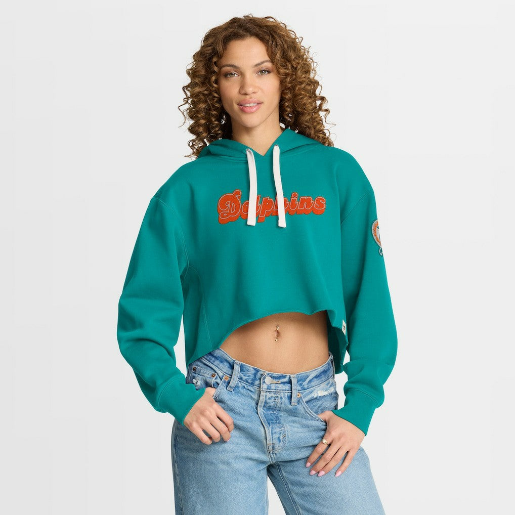 Miami Dolphins Women's Oversized Hometown Heritage Cropped Hoodie Aqua - Fanatics