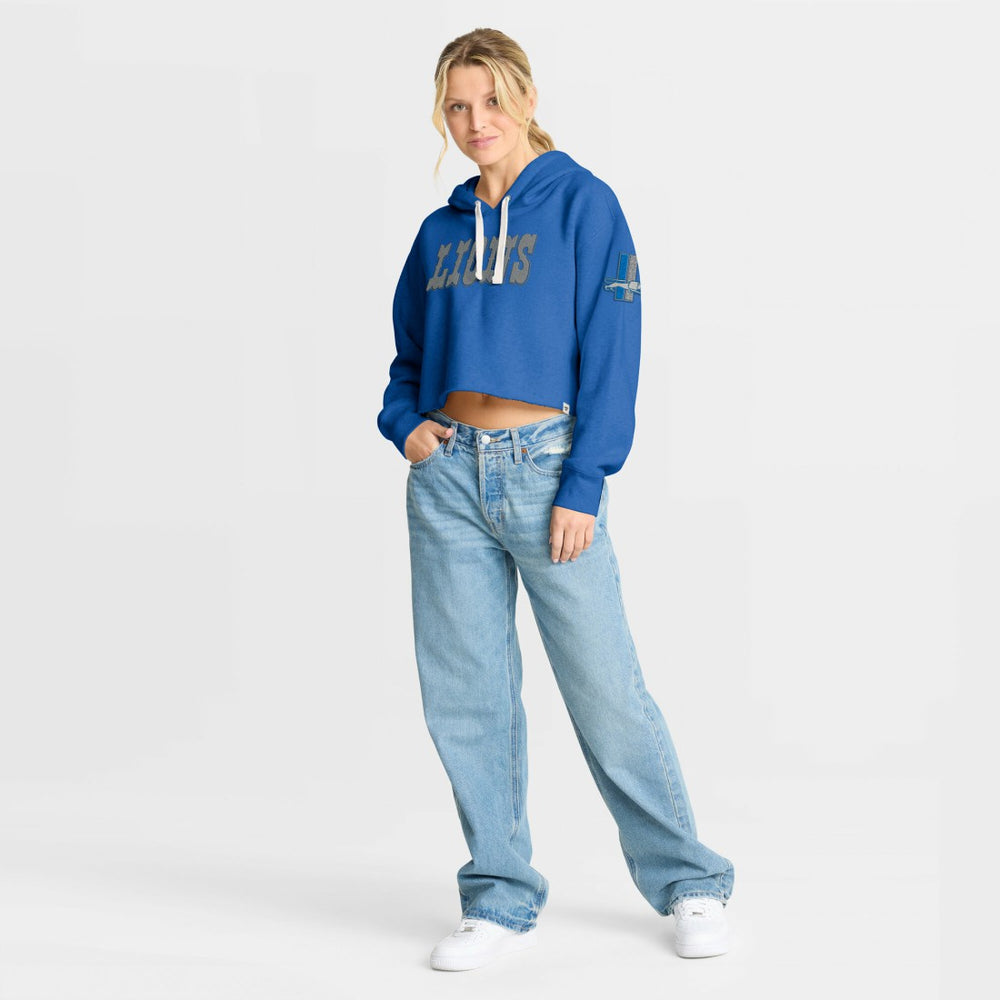 Detroit Lions Women's Oversized Hometown Heritage Cropped Hoodie Blue - Fanatics
