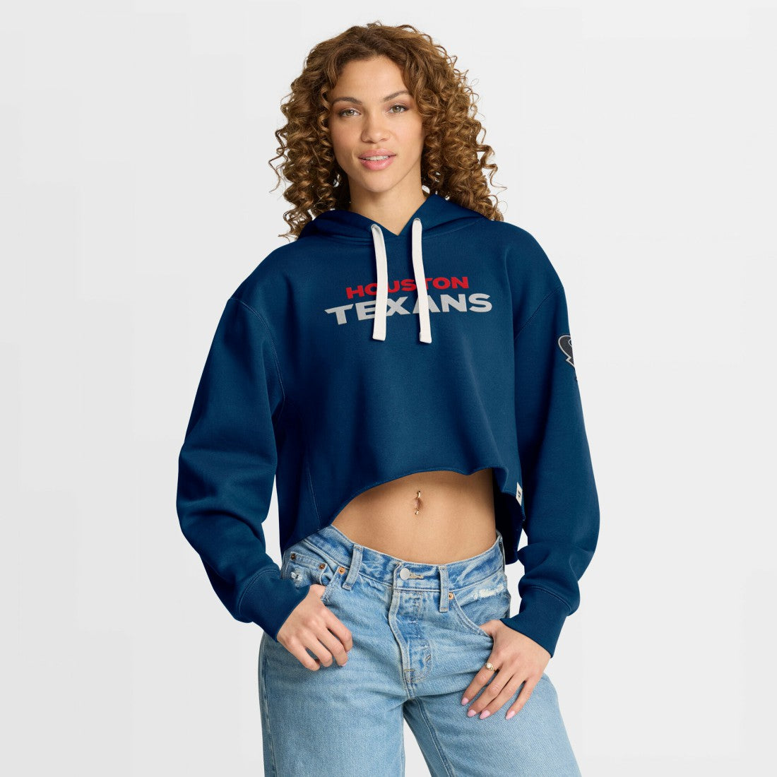 Houston Texans Women's Oversized Hometown Heritage Cropped Hoodie Navy - Fanatics