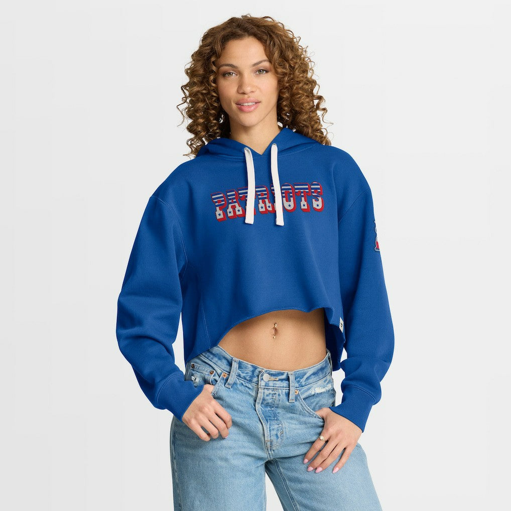 New England Patriots Women's Oversized Hometown Heritage Cropped Hoodie Royal - Fanatics