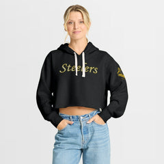Pittsburgh Steelers Women's Oversized Hometown Heritage Cropped Hoodie Black - Fanatics