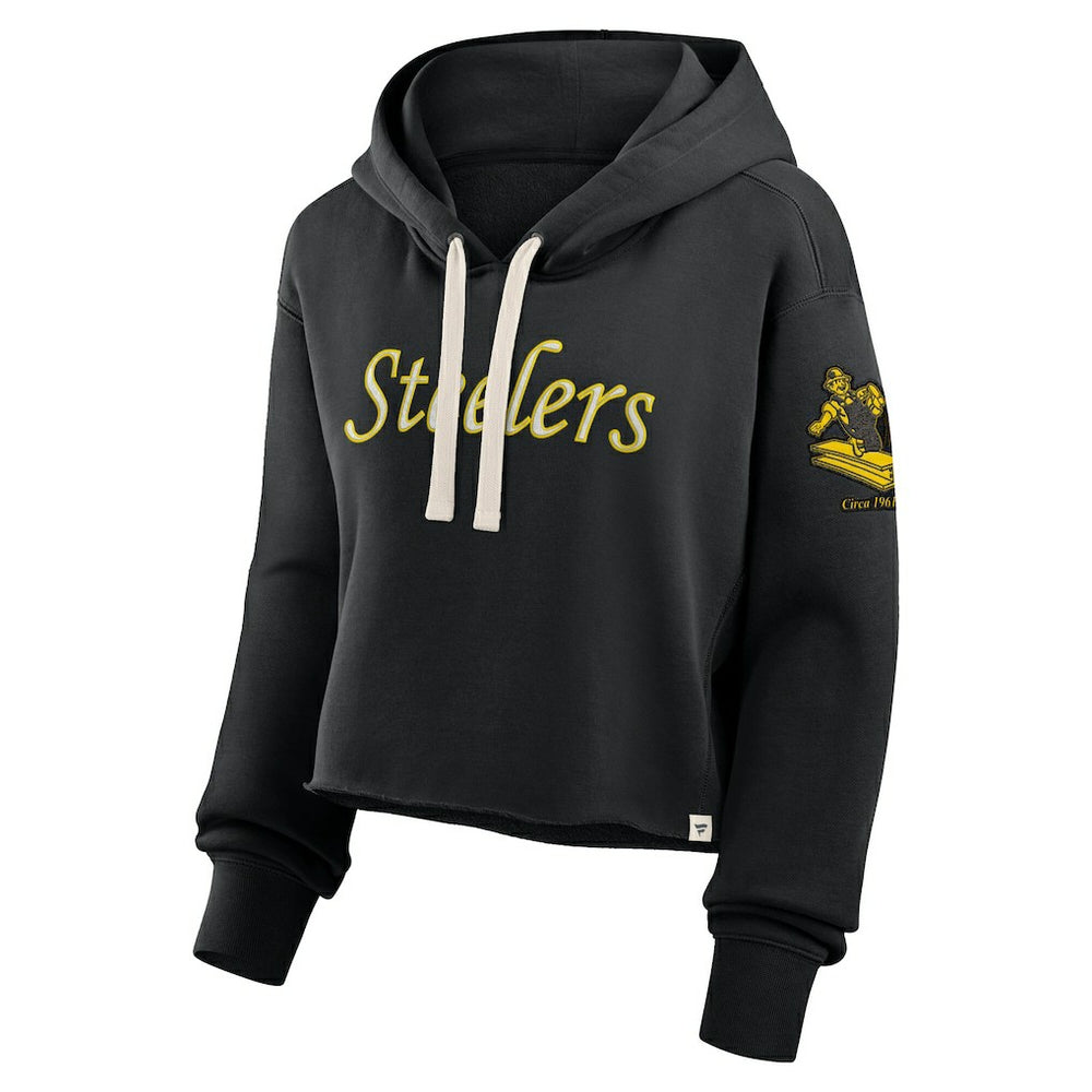 Pittsburgh Steelers Women's Oversized Hometown Heritage Cropped Hoodie Black - Fanatics