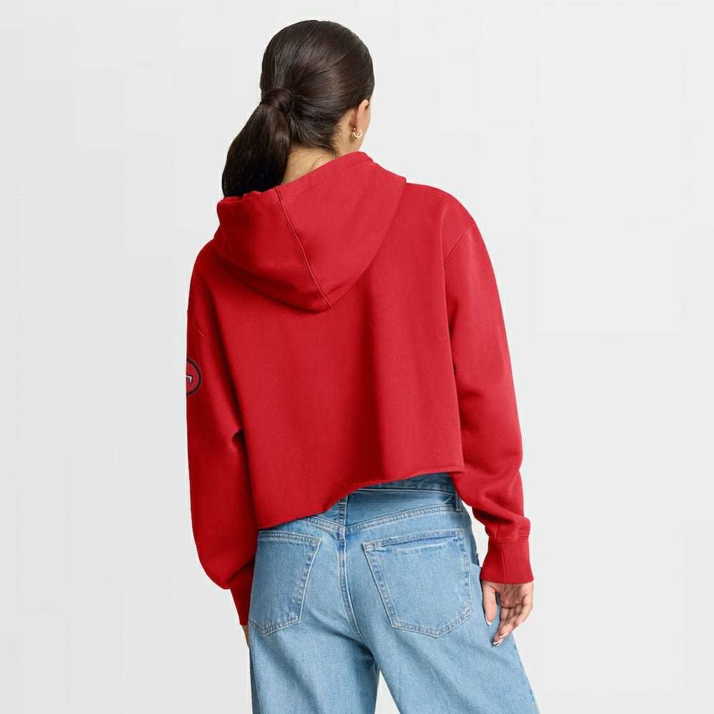 San Francisco 49ers Women's Oversized Hometown Heritage Cropped Hoodie Scarlet - Fanatics