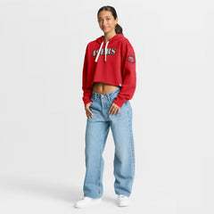 San Francisco 49ers Women's Oversized Hometown Heritage Cropped Hoodie Scarlet - Fanatics