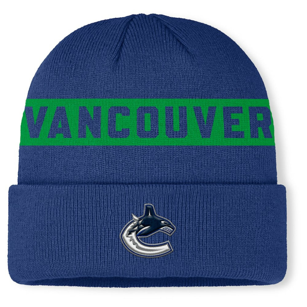 Vancouver Canucks - Fanatics Authentic Pro Rink Cuffed Knit Hat Blue