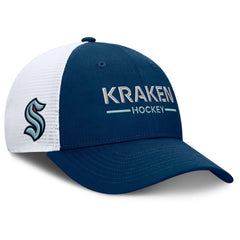 Seattle Kraken Fanatics Authentic Pro Rink Lockup Adjustable Trucker Hat Deep Sea Blue/White