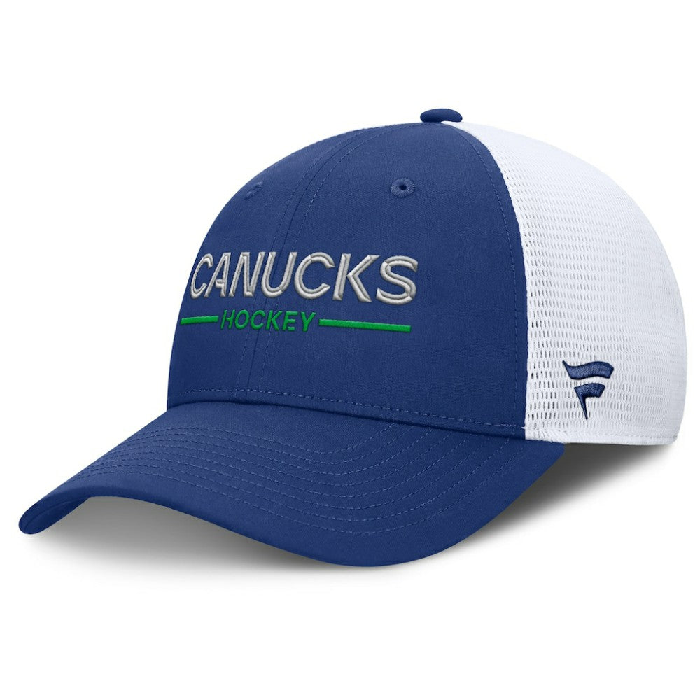 Vancouver Canucks - Fanatics Authentic Pro Rink Lockup Adjustable Trucker Hat Blue/White