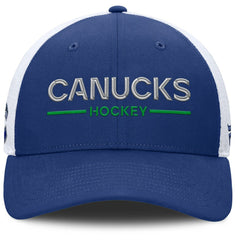 Vancouver Canucks - Fanatics Authentic Pro Rink Lockup Adjustable Trucker Hat Blue/White