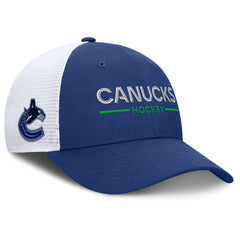 Vancouver Canucks - Fanatics Authentic Pro Rink Lockup Adjustable Trucker Hat Blue/White