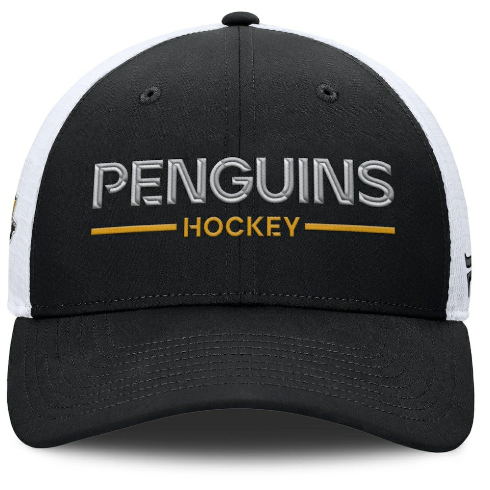 Pittsburgh Penguins Fanatics Authentic Pro Rink Lockup Adjustable Trucker Hat Black/White
