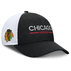 Chicago Blackhawks Fanatics Authentic Pro Rink Lockup Adjustable Trucker Hat Black/White