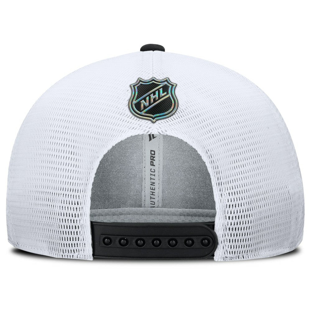 Chicago Blackhawks Fanatics Authentic Pro Rink Lockup Adjustable Trucker Hat Black/White