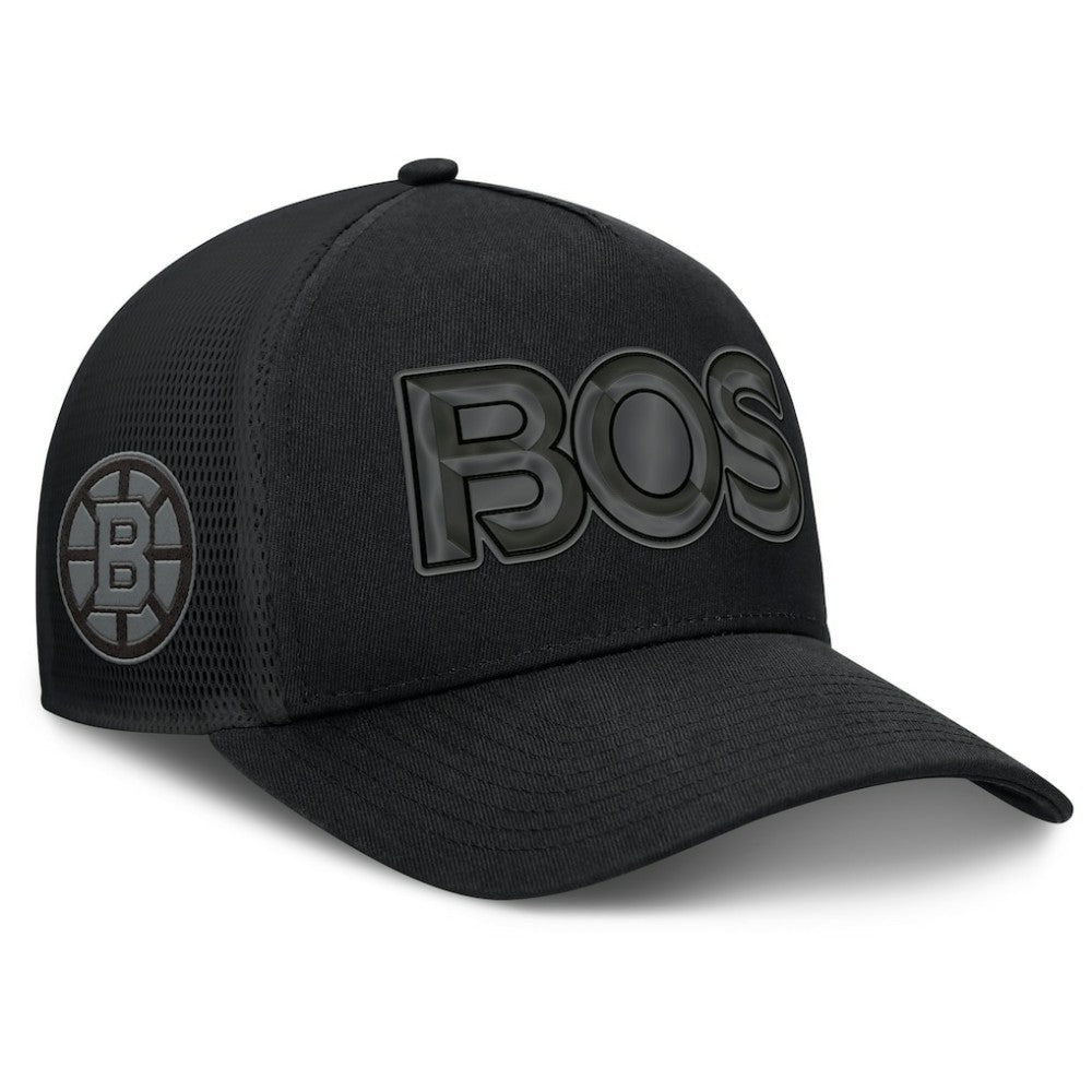 Boston Bruins Fanatics Authentic Pro Road Team Code Trucker Adjustable Hat Black