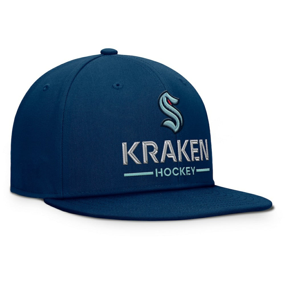 Seattle Kraken Fanatics Authentic Pro Rink Lockup Snapback Hat Deep Sea Blue