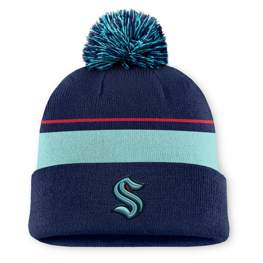 Seattle Kraken Fanatics Authentic Pro Rink Cuffed Knit Hat with Pom Deep Sea Blue