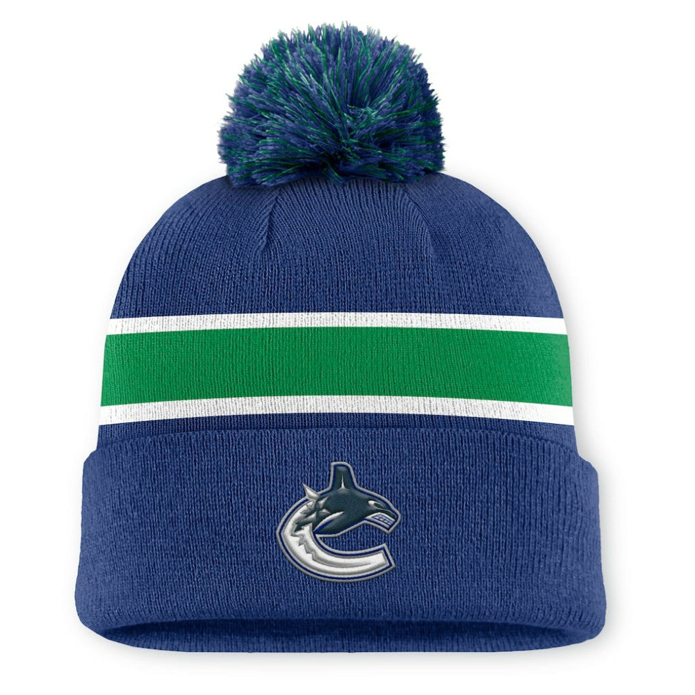 Vancouver Canucks - Fanatics Authentic Pro Rink Cuffed Knit Hat with Pom Blue