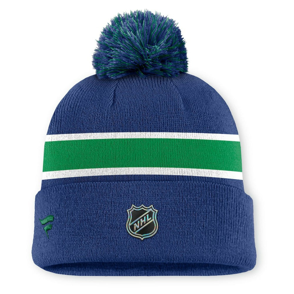 Vancouver Canucks - Fanatics Authentic Pro Rink Cuffed Knit Hat with Pom Blue