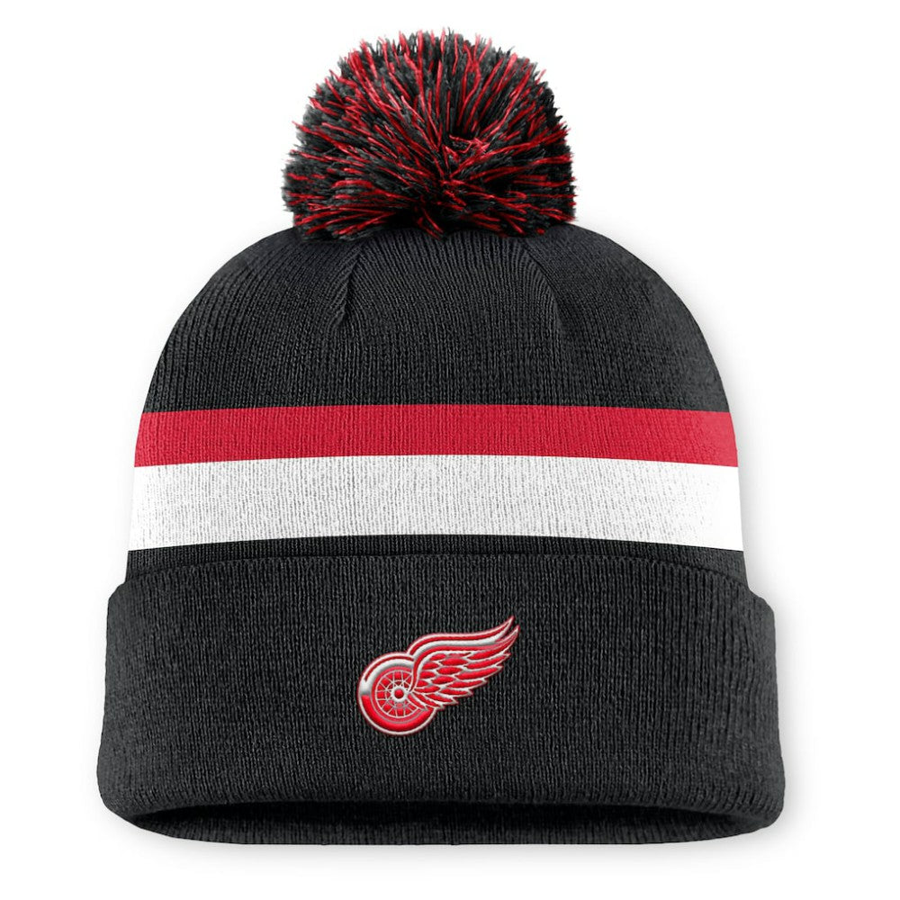Detroit Red Wings - Fanatics Authentic Pro Rink Cuffed Knit Hat with Pom Black