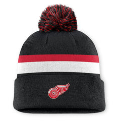 Detroit Red Wings - Fanatics Authentic Pro Rink Cuffed Knit Hat with Pom Black