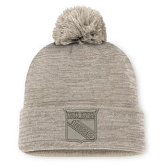New York Rangers Fanatics Authentic Pro Road Cuffed Knit Hat with Pom Tan