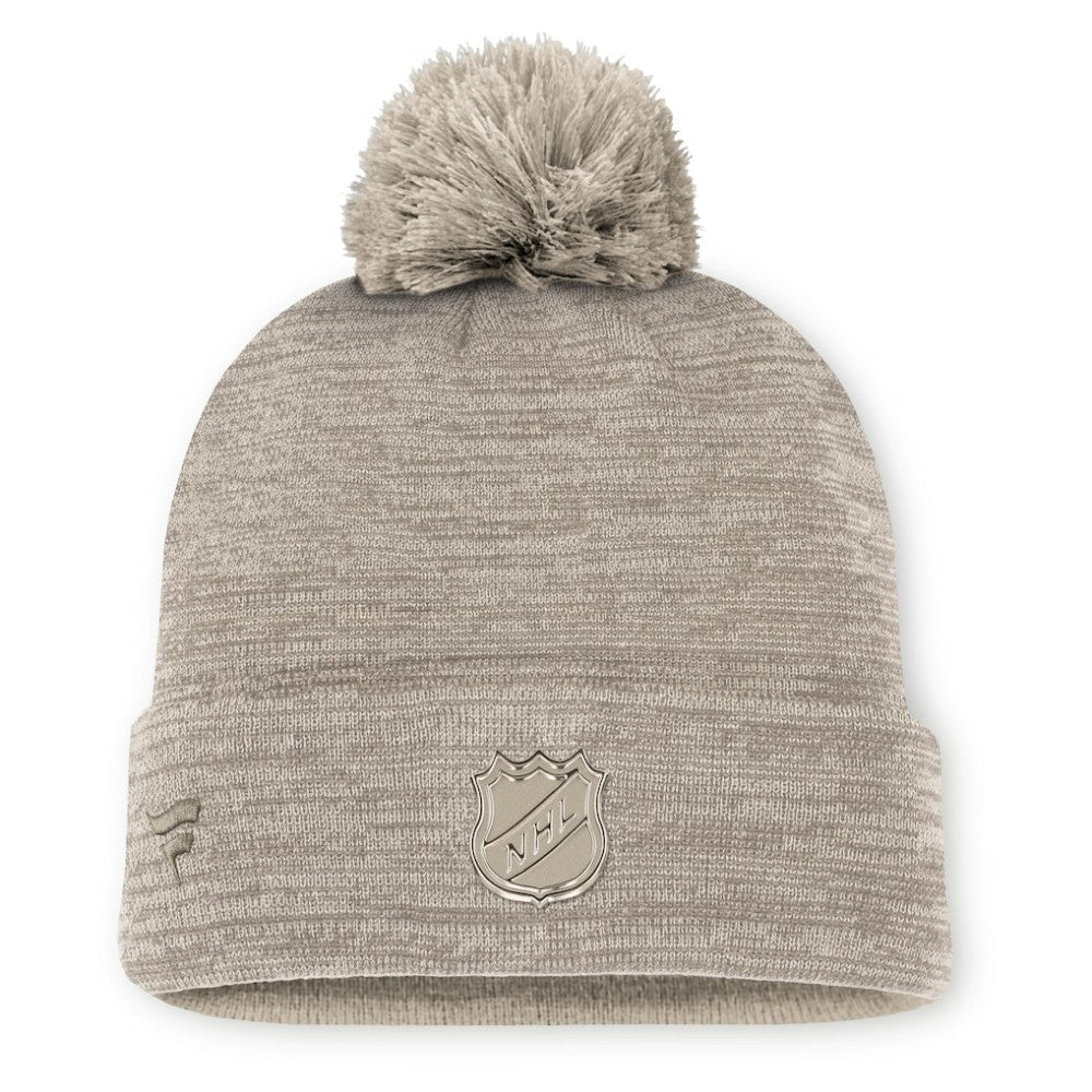 New York Rangers Fanatics Authentic Pro Road Cuffed Knit Hat with Pom Tan