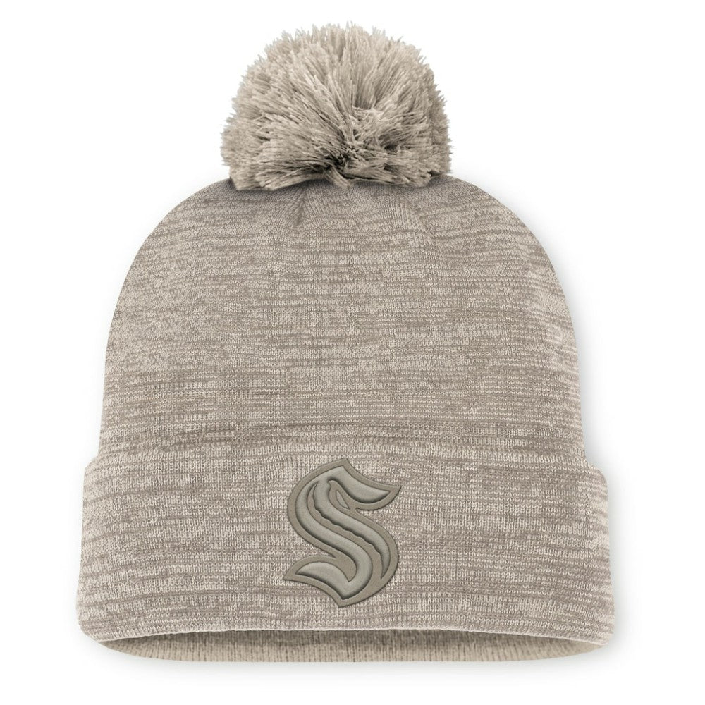 Seattle Kraken Fanatics Authentic Pro Road Cuffed Knit Hat with Pom Tan