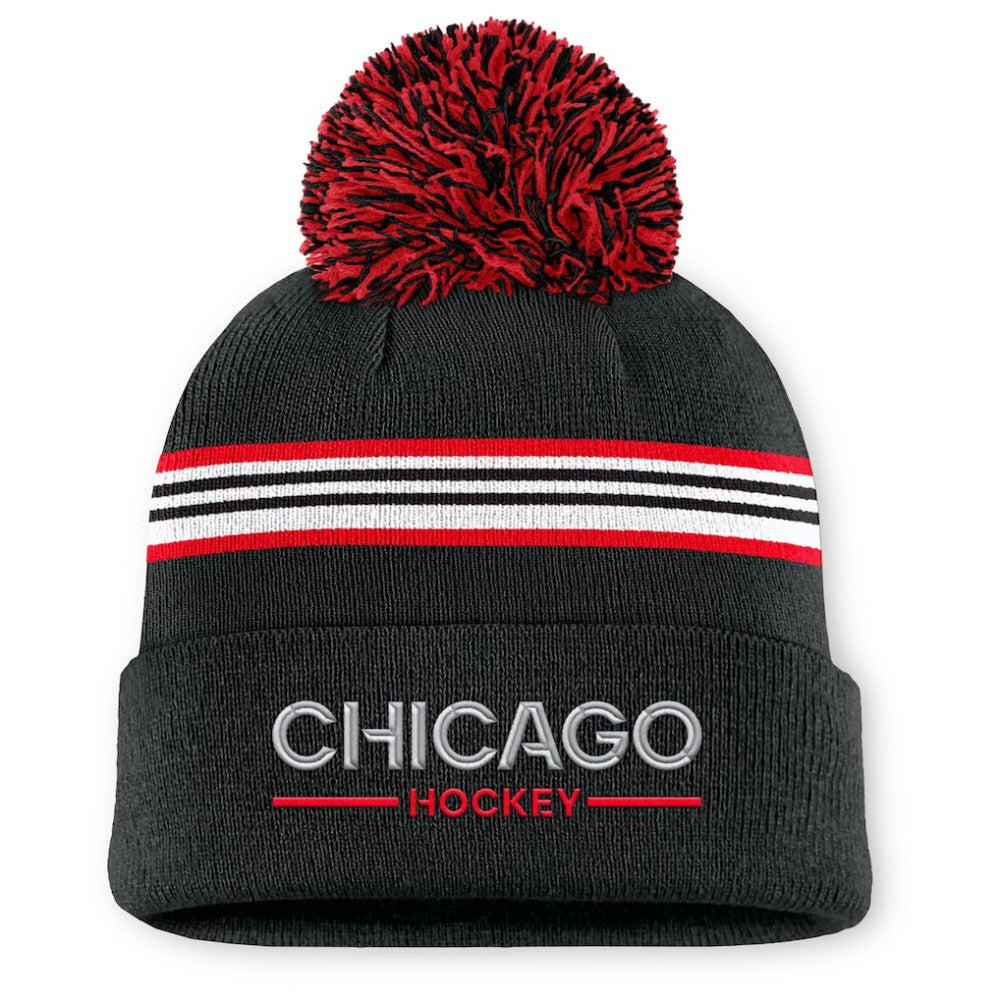 Chicago Blackhawks Fanatics Women's Authentic Pro Rink Cuffed Knit Hat with Pom Black