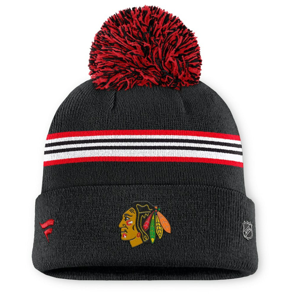 Chicago Blackhawks Fanatics Women's Authentic Pro Rink Cuffed Knit Hat with Pom Black