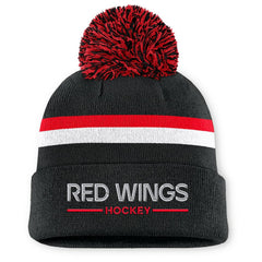 Detroit Red Wings - Fanatics Women's Authentic Pro Rink Cuffed Knit Hat with Pom Black