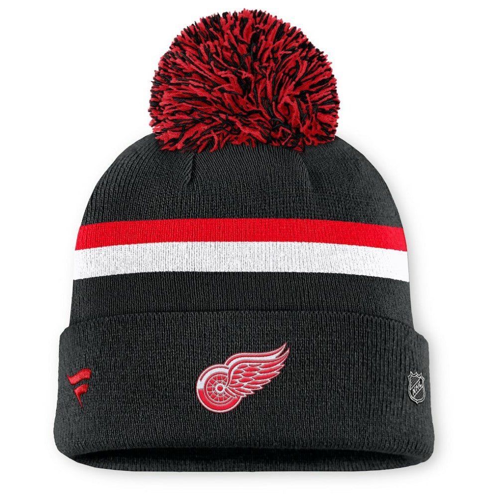 Detroit Red Wings - Fanatics Women's Authentic Pro Rink Cuffed Knit Hat with Pom Black