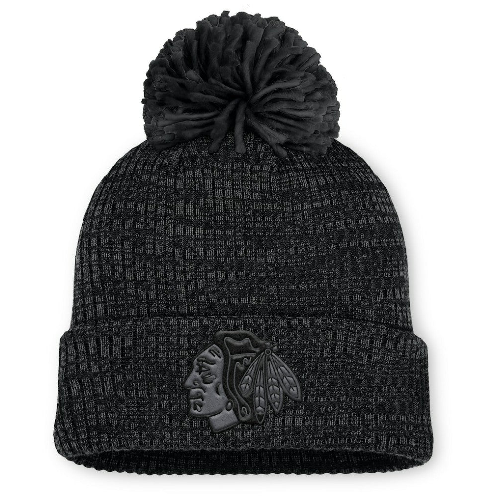 Chicago Blackhawks Fanatics Women's Authentic Pro Road Cuffed Knit Hat with Pom Black