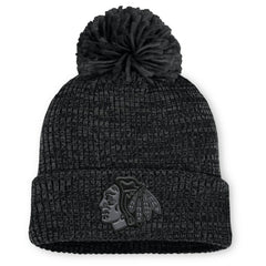 Chicago Blackhawks Fanatics Women's Authentic Pro Road Cuffed Knit Hat with Pom Black