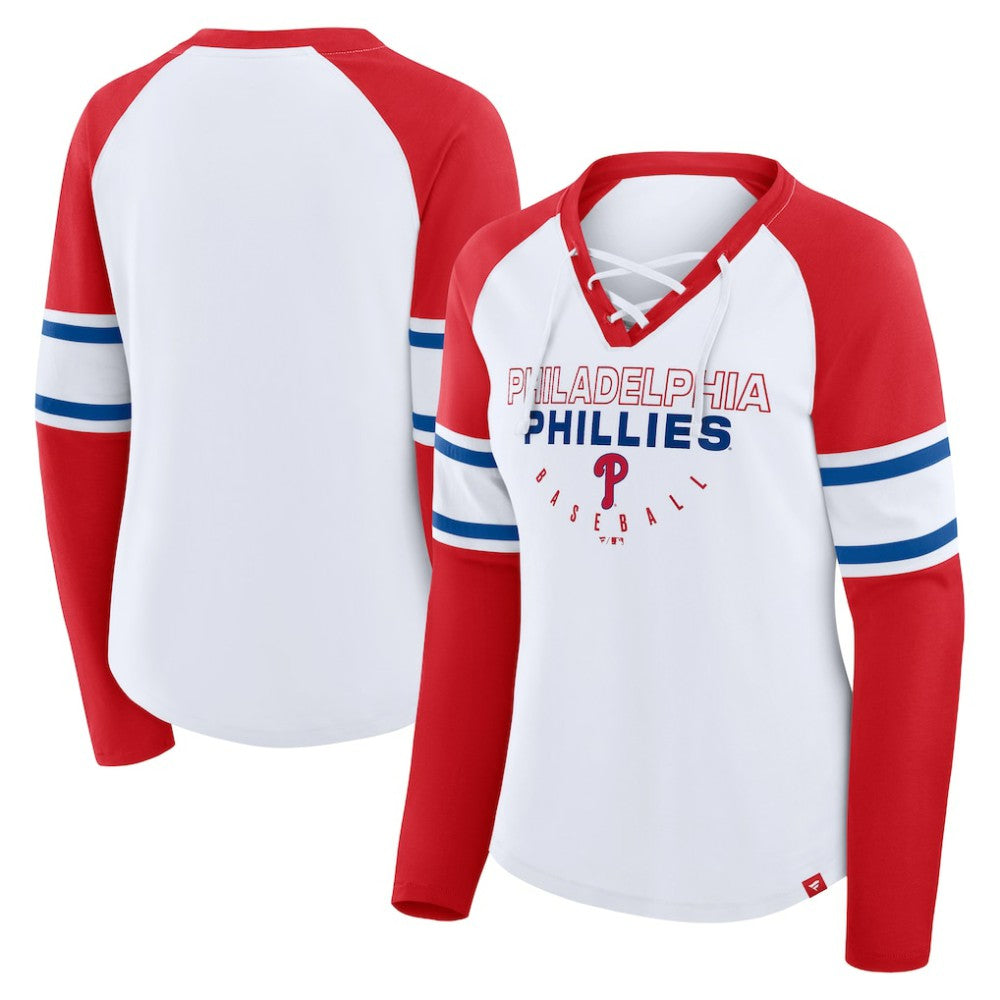 Philadelphia Phillies Fanatics Women's Blitz Package Raglan Lace-Up V-Neck Long Sleeve T-Shirt Sale