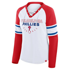 Philadelphia Phillies Fanatics Women's Blitz Package Raglan Lace-Up V-Neck Long Sleeve T-Shirt Sale
