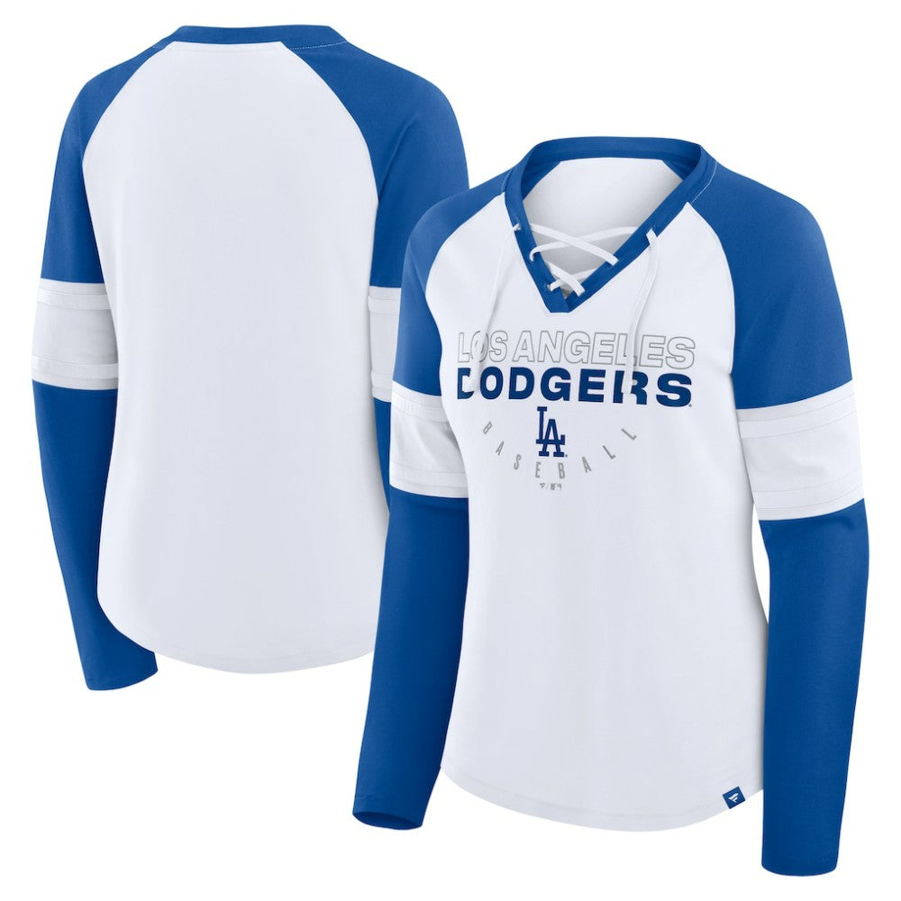 Los Angeles Dodgers Fanatics Women's Blitz Package Raglan Lace-Up V-Neck Long Sleeve T-Shirt for sale