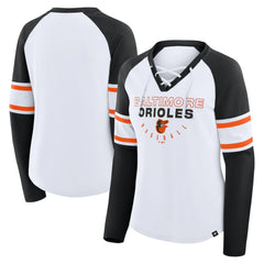Baltimore Orioles Fanatics Women's Blitz Package Raglan Lace-Up V-Neck Long Sleeve T-Shirt Clearance