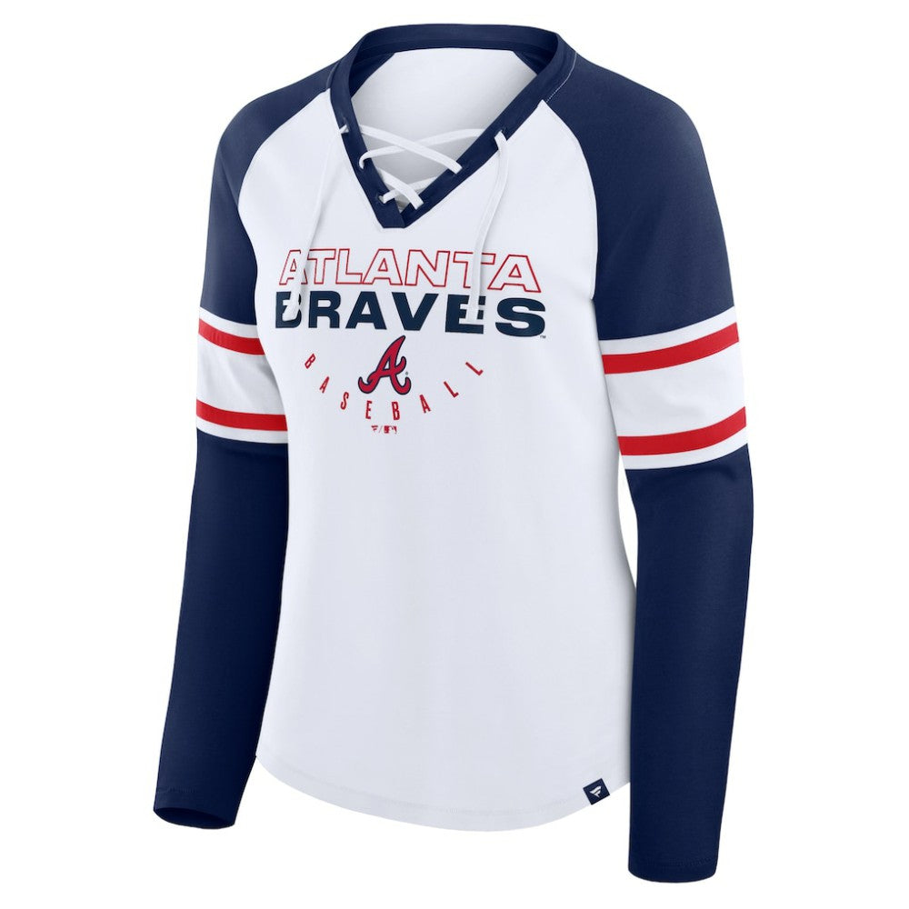 Atlanta Braves Fanatics Women's Blitz Package Raglan Lace-Up V-Neck Long Sleeve T-Shirt discount