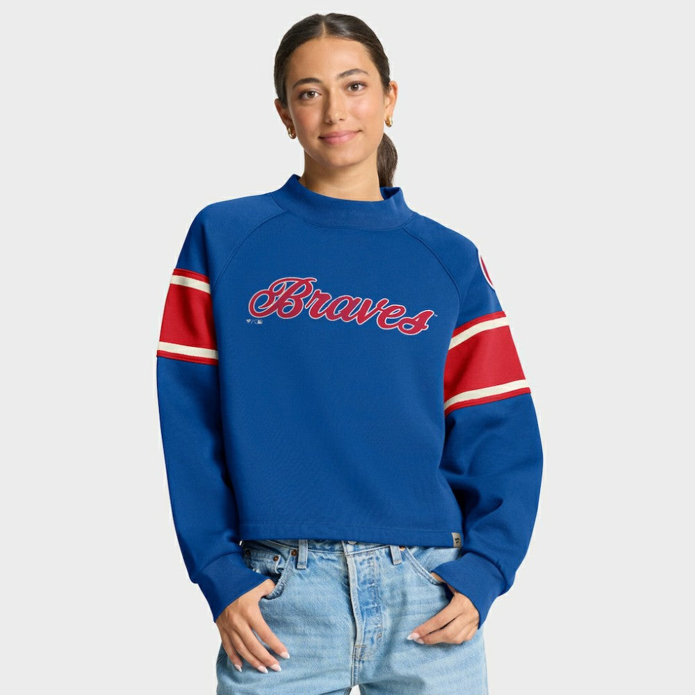 Atlanta Braves Fanatics Women's Oversized Toss Sweep Raglan Pullover Sweatshirt discount