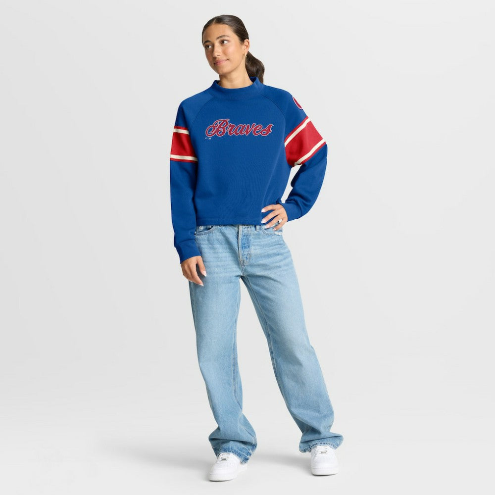 Atlanta Braves Fanatics Women's Oversized Toss Sweep Raglan Pullover Sweatshirt discount