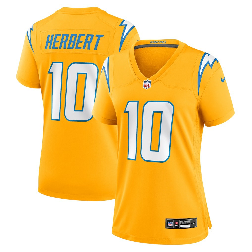 Justin Herbert Los Angeles Chargers Women's Alternate Charger Power Game Jersey Gold - Nike
