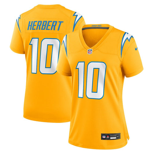 Justin Herbert Los Angeles Chargers Women's Alternate Charger Power Game Jersey - Gold | NFL Jerseys