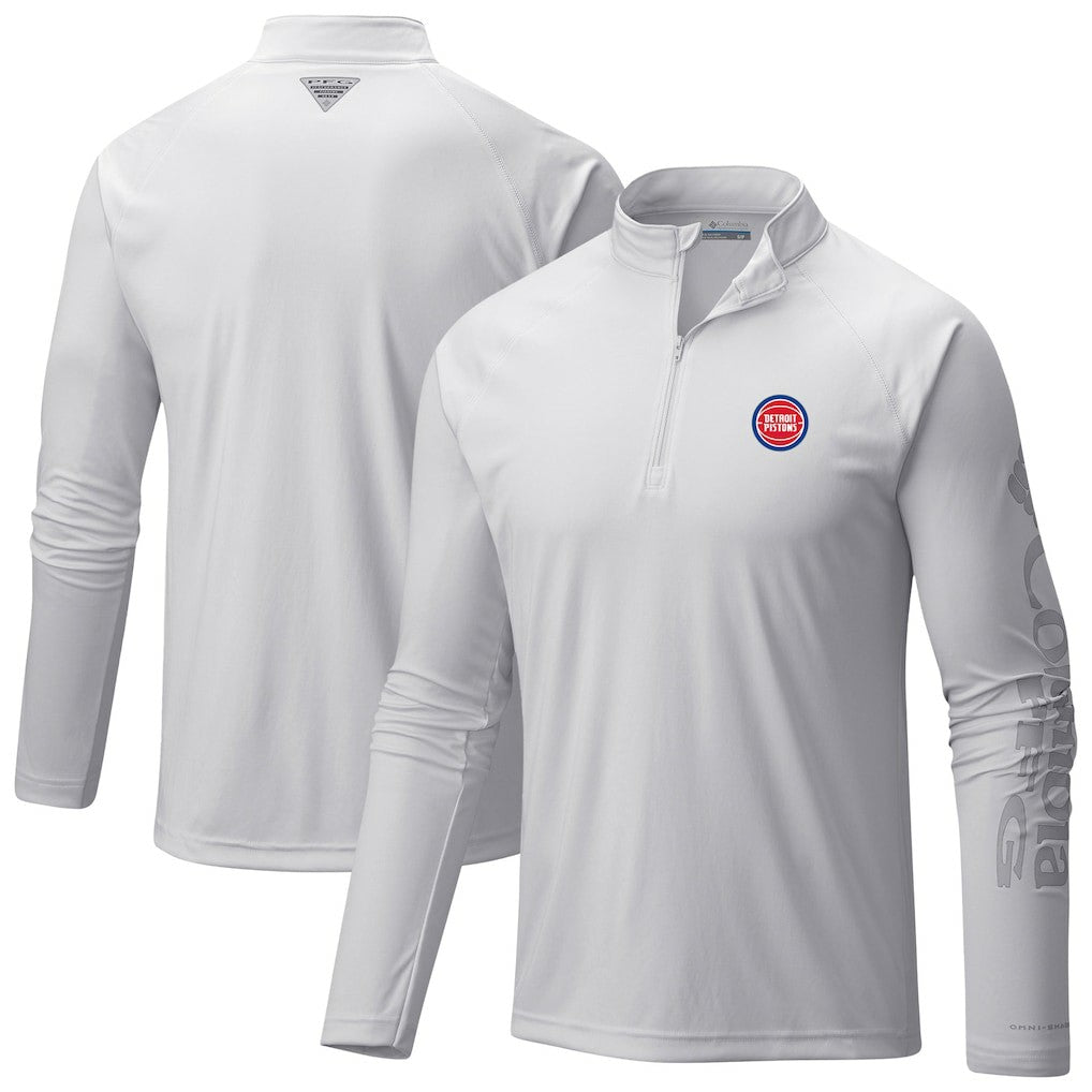 Columbia - Detroit Pistons Terminal Tackle Raglan Omni-Shade Quarter-Zip Jacket - White