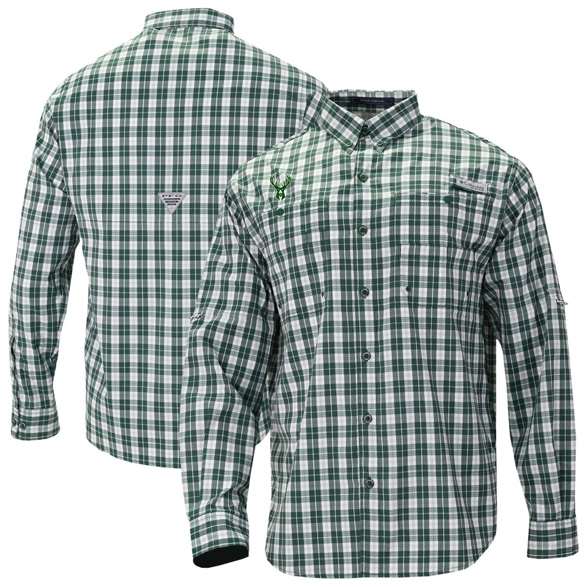 Columbia - Milwaukee Bucks Super Tamiami Omni-Shade Long Sleeve Button-Down Shirt - Green