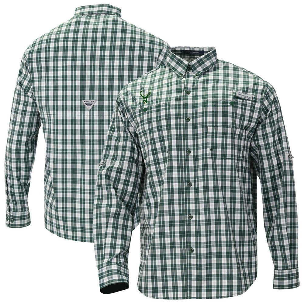 Columbia - Milwaukee Bucks Super Tamiami Omni-Shade Long Sleeve Button-Down Shirt - Green