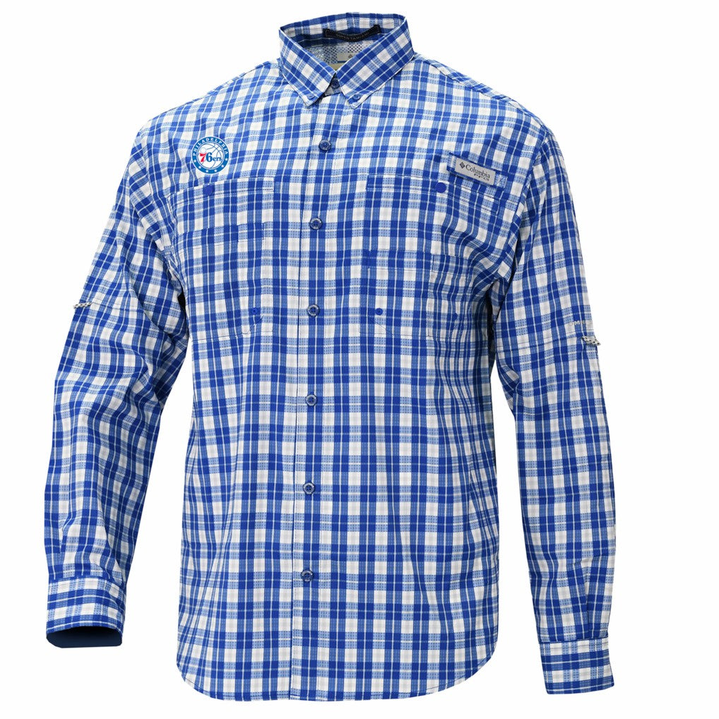 Columbia - Philadelphia 76ers Super Tamiami Omni-Shade Long Sleeve Button-Down Shirt - Blue