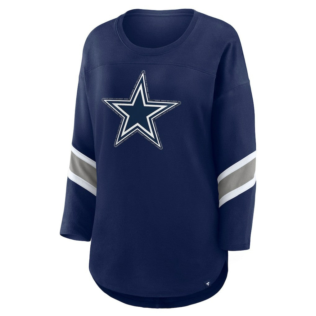 Dallas Cowboys Women's Redzone Bling 3/4-Sleeve T-Shirt Navy - Fanatics