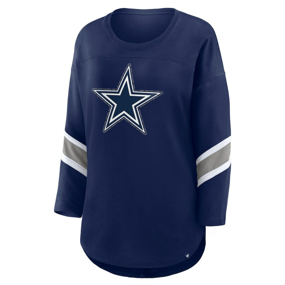 Dallas Cowboys Women's Redzone Bling 3/4-Sleeve T-Shirt Navy - Fanatics