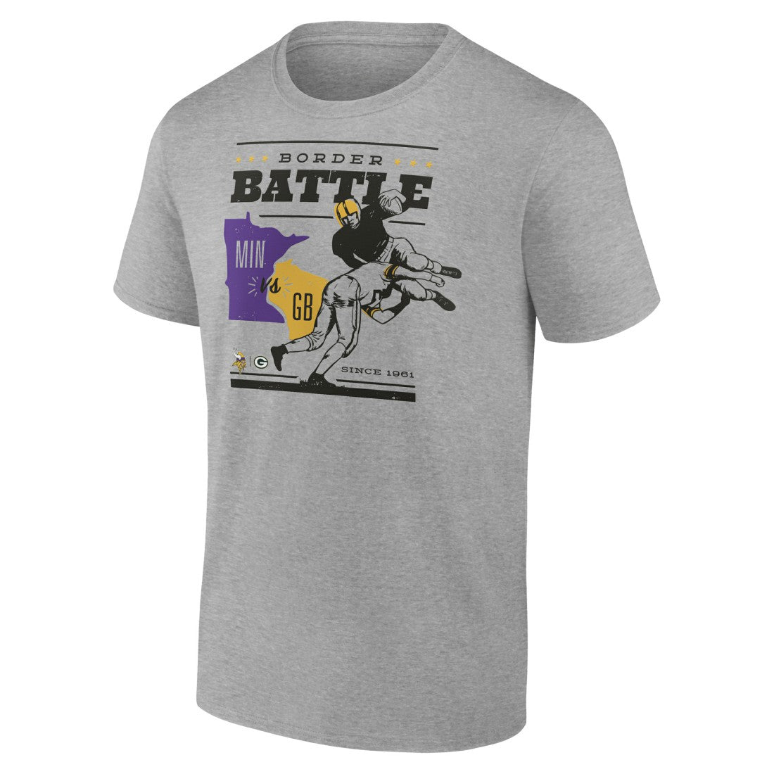Minnesota Vikings vs. Green Bay Packers Battle Border T-Shirt Heather Gray - NFL
