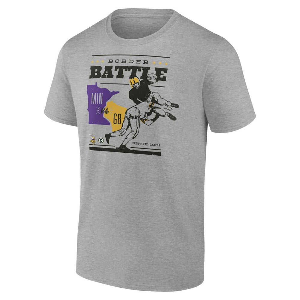 Minnesota Vikings vs. Green Bay Packers Battle Border T-Shirt Heather Gray - NFL