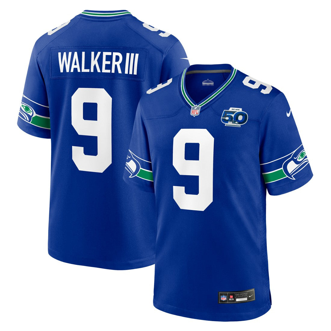 Kenneth Walker III Seattle Seahawks Alternate 50th Season Game Jersey Royal - Nike
